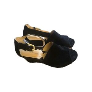 Adrienne Vittadini Black Suede Peep Toe Heels Size W9.5 / WK L • Ankle Strap...